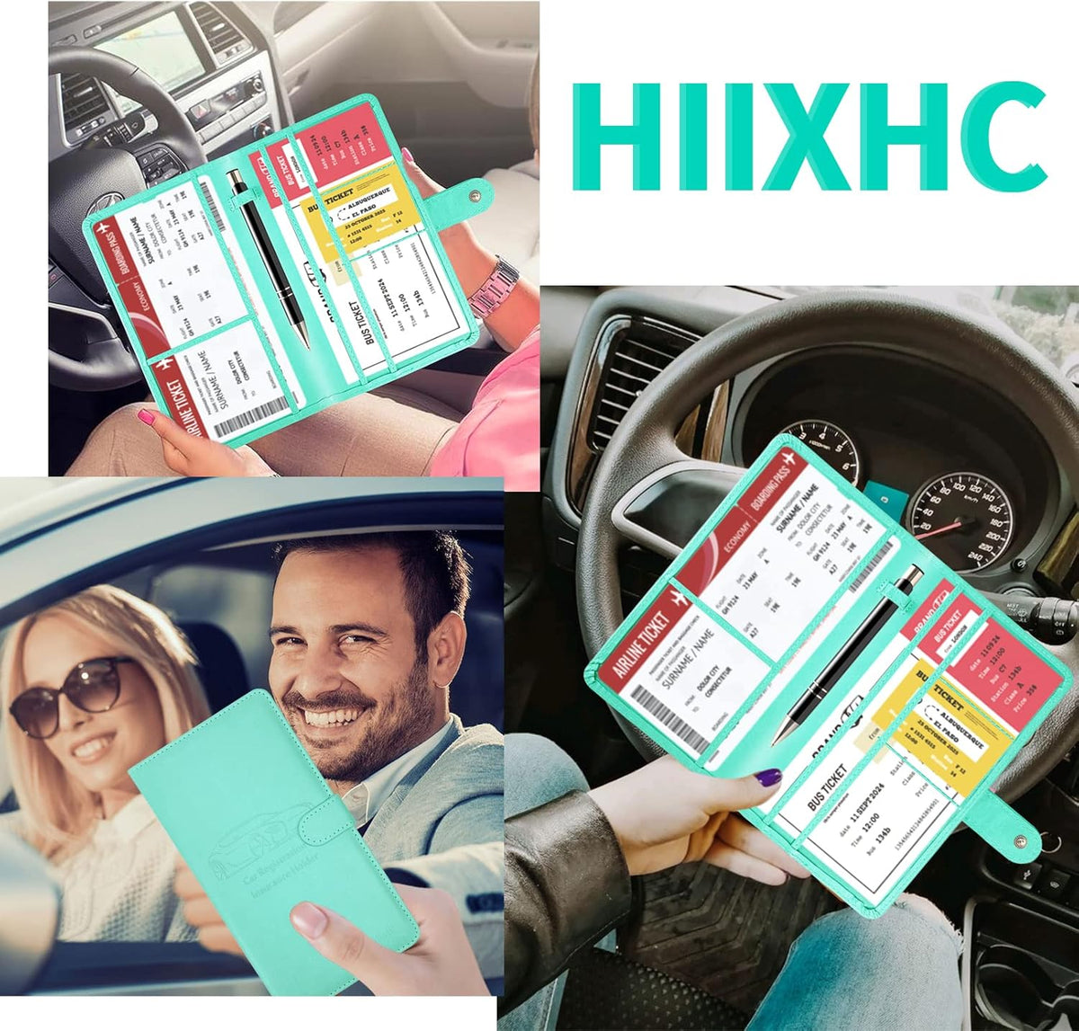 Car Registration and Insurance Card Holder with Magnetic Closure, Leather Vehicle Glove Box Automobile Documents Paperwork Wallet Case Organizer for ID, Driver's License, Key Contact Information Cards