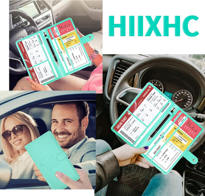 Car Registration and Insurance Card Holder with Magnetic Closure, Leather Vehicle Glove Box Automobile Documents Paperwork Wallet Case Organizer for ID, Driver's License, Key Contact Information Cards