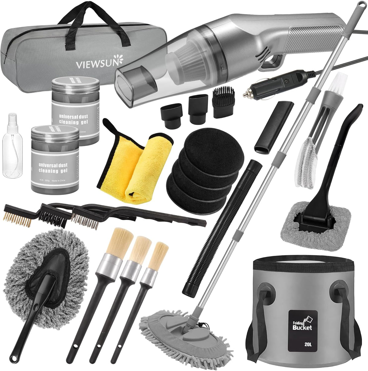 17pcs Car Cleaning Kit, Pink Car Interior Detailing Kit with High Power Handheld Vacuum, Detailing Brush Set, Windshield Cleaner, Cleaning Gel, Complete Auto Accessories for Women Gift