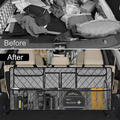 Femuar Car Trunk Organizer, Large Capacity Backseat Trunk Organizer (42"*18"), Collapsible Car Storage Bag with 8 Pockets, SUV/MPV/Truck - Black