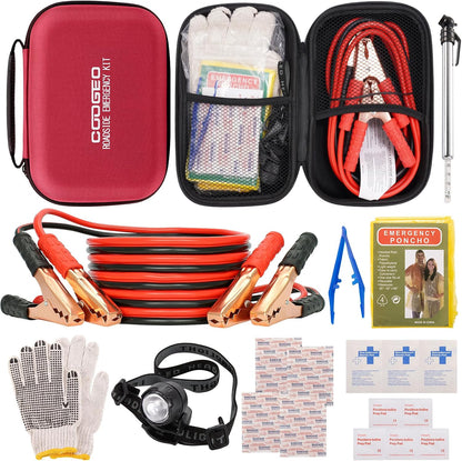 Car Roadside Emergency Kit with Battery Jumper Cables,Car Accessories for Men or Women,Automotive Safety Kit for Car,Vehicle, Truck or SUV,Gifts for Men or Him,Green