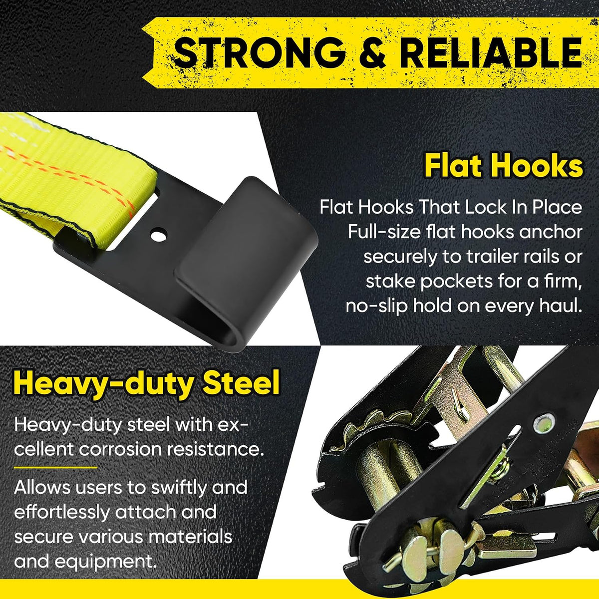 4 Pack Car Tie Down Straps for Trailers - 2" x 96" - 9900LBS Break Strength - Heavy Duty Tire Ratchet Straps with Flat Hooks for Hauling UTV, SUV, Truck, Any Cars