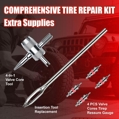 AWELCRAFT 10-Piece Economical Tire Repair Kit – Flat Tire Plug Kit with T-Handle Tools, Storage Case – Fix Punctures Fast, No Tire Removal Needed – Ideal for Car, Truck, Motorcycle, ATV