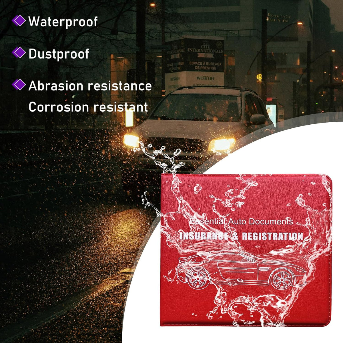4 PCS Car Registration and Insurance Holder, Vehicle Glove Box Organizers with Closure for License Document, Auto Essential Paperwork Wallet Case Holder, Car Accessories (Black, Car Logo)