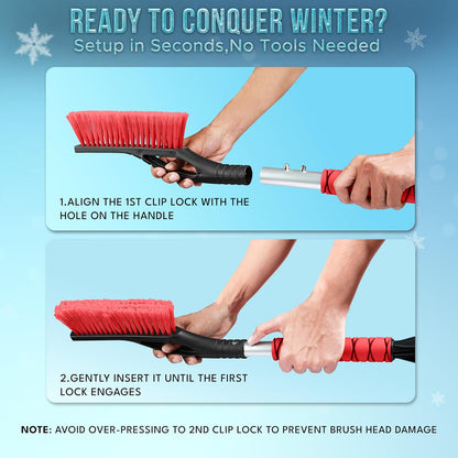 EcoNour 27" Car Snow Brush and Ice Scrapers for Car Windshield (2 Pack) | Scratch Free Bristle Head Snow Brush & Tough Window Snow Scraper with Aluminium Body | Snow Removal Winter Car Accessories