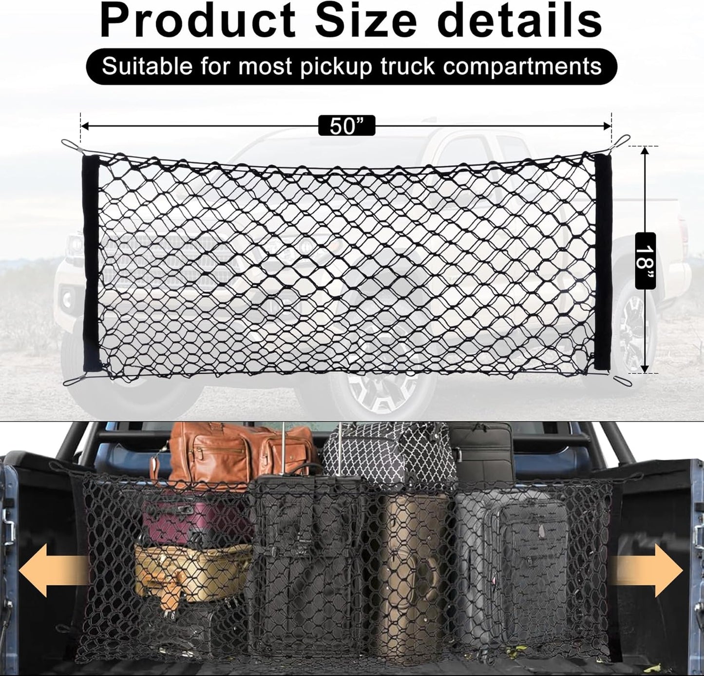 Amiss Cargo Net Stretchable, Car Exterior Accessories, Adjustable Elastic Trunk Storage Net with Hook for SUVs, Cars and Trucks (35.4x15.8 Inch)