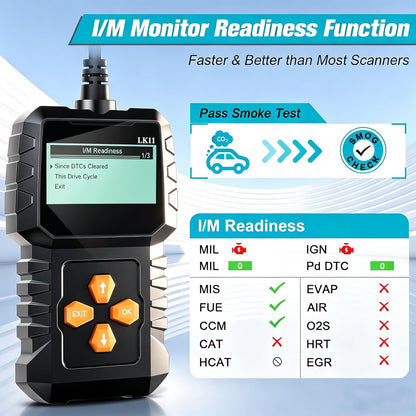 OBD2 Scanner Ease Setup Plug-Play: Clear Reset Engine Error Code Professional Code Reader Diagnostic Scan Tools with Freeze Frame/I/M Readiness for Cars Since 1996 & Newer - LK11