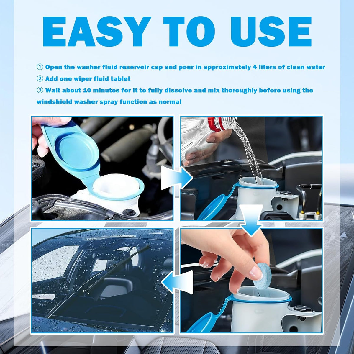 50PCS Car Windshield Washer Tablets,Fast-Dissolving Windshield Washer Fluid Tablets Concentrate Effervescent for Automotive Glass,Window,Portable Windshields Wiper Fluid Tablet