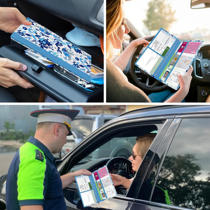 Car Registration and Insurance Holder, with Magnetic Closure for License, Cards and Documents, All Vehicle Needs and Car Accessories (Leopard-Black)
