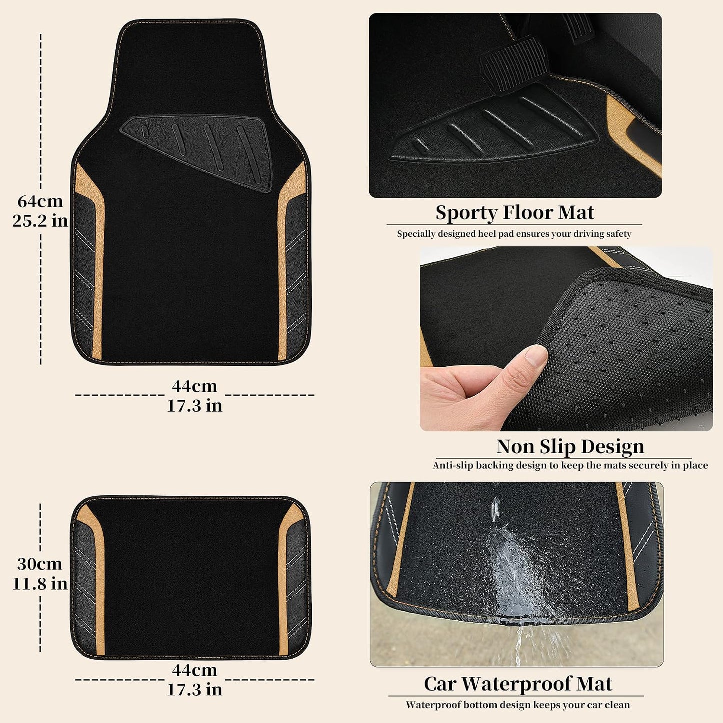 CAR PASS Air Mesh Leather Car Seat Covers Full Set, Waterproof Car Floor Mats, Sporty Steering Wheel Cover 14.5-15in, Universal Fits for 95% Cars Truck SUV (Black and Blue)