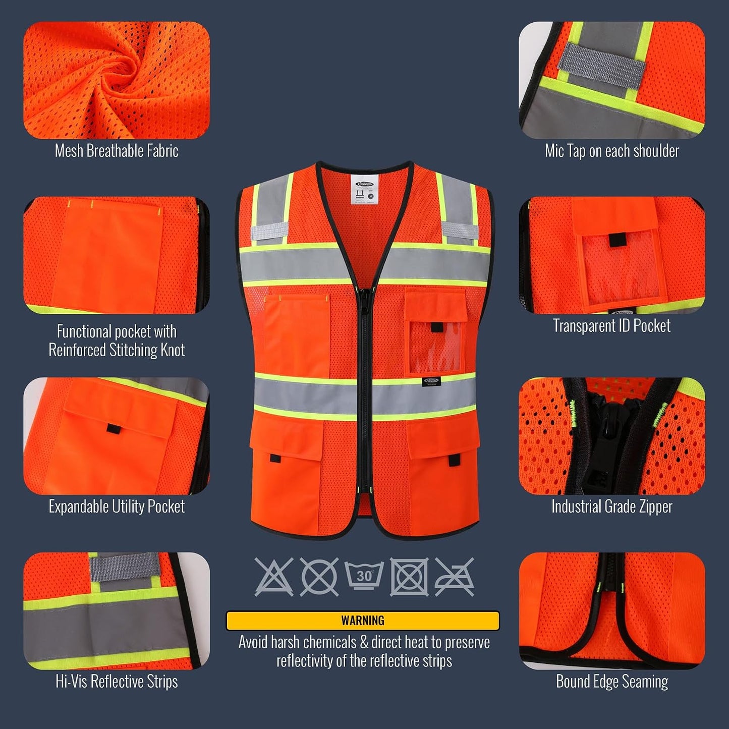 JKSafety Safety Vest for Men Women Hi Vis Relfective Vest with Pockets High Visibility Meet ANSI Standard