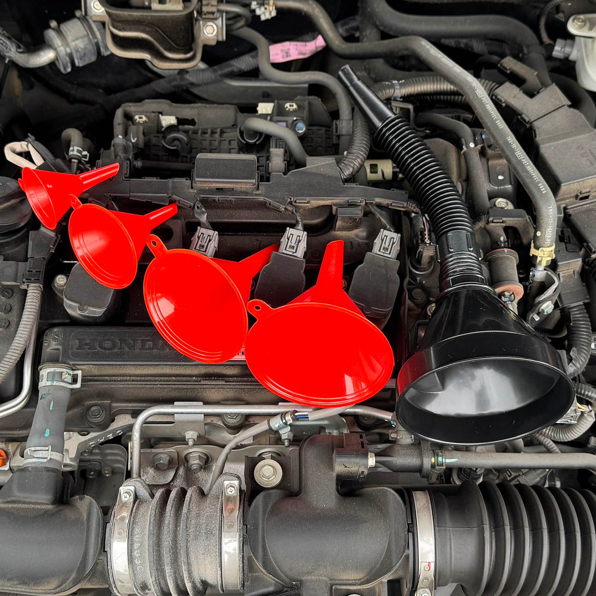 5-Piece Automotive Oil Funnel Set with Flexible Neck, Filter Screen, Wide Mouth for Gas, Oil, Coolant, Engine Oil