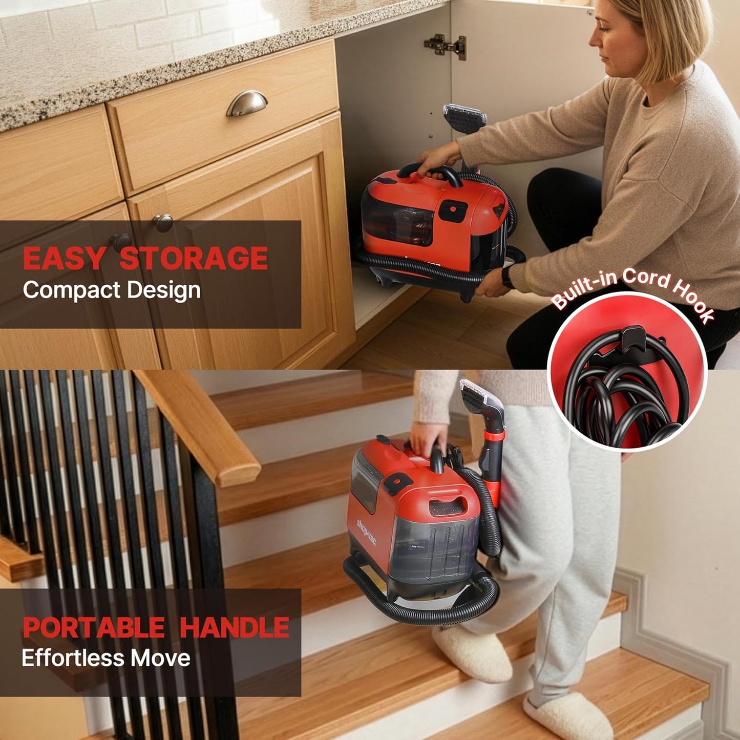 Shop-Vac Portable Carpet Cleaner Machine, Upholstery Cleaner with Steam & Heating System, 3 Modes Deep Stain Removal with Self-Cleaning Tool, for Car, Furniture, Stairs and Fabric Cleaning, 5430225