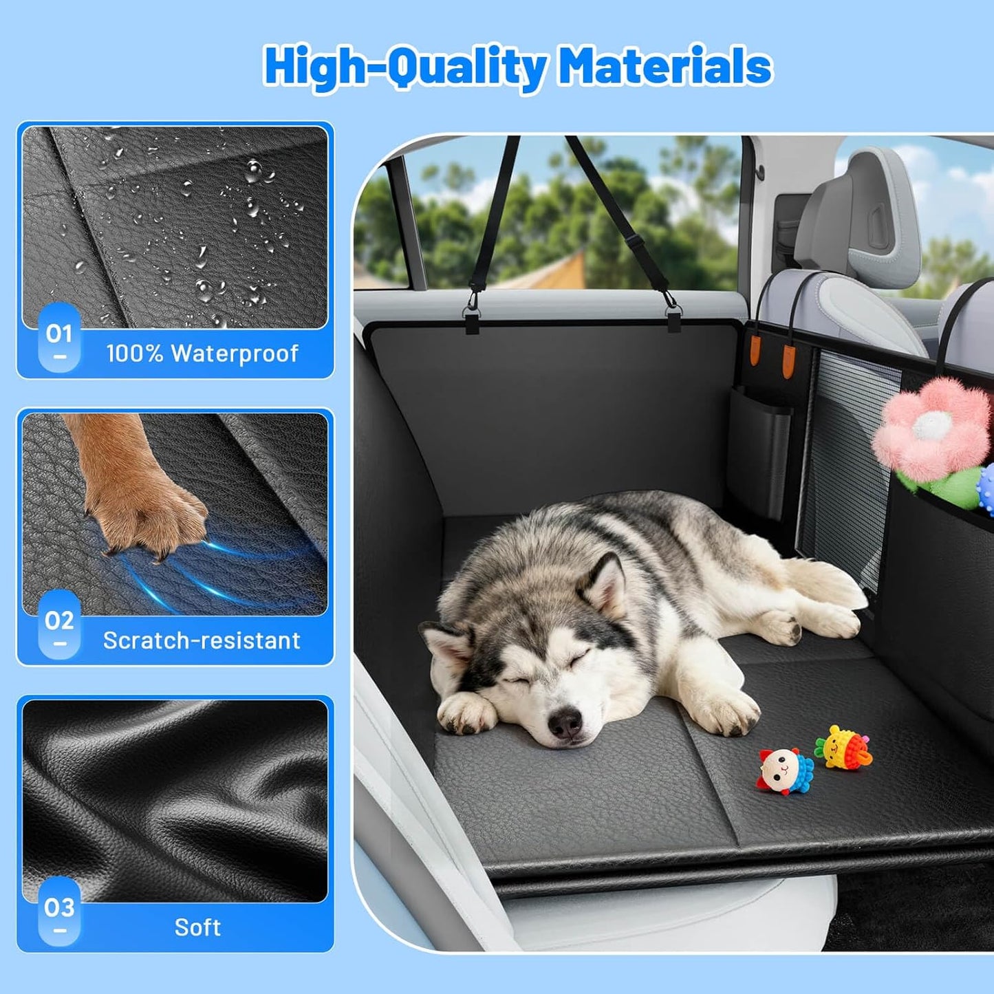 Dog Car Seat Cover for Back Seat with Hard Bottom,Waterproof Back Seat Extender for Dogs,Dog Hammock Dogs Bed for Cars, SUVs,Pet Seat Cover for Back Seat Holds 400lbs with Mesh Window & Pocket