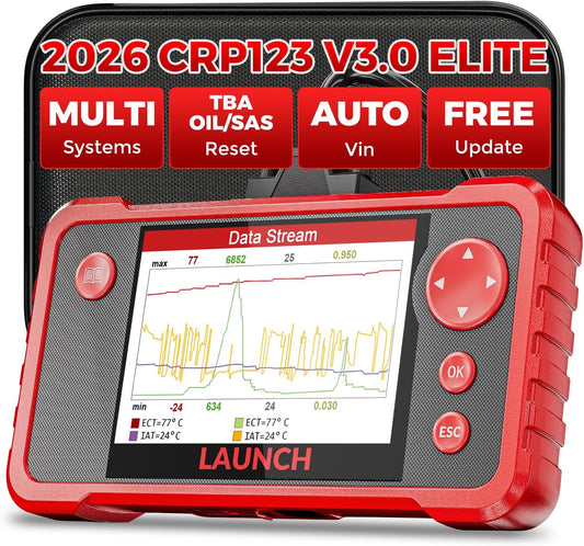 LAUNCH CRP123 V3.0 Elite OBD2 Scanner-2026 New Model Engine/ABS/SRS/Transmission Diagnostic Scan Tool SRS Airbag Code Reader,3 Reset Oil Service/Throttle Relearn/SAS Reset,No Subscription Required