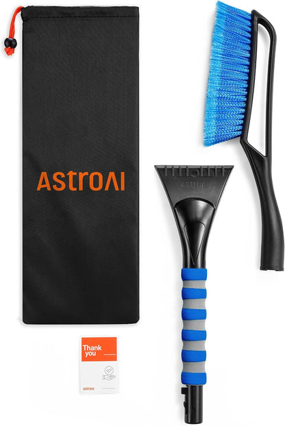 AstroAI 27" Snow Brush and Ice Scrapers for Car Windshield, Detachable Snow Scrapers with Ergonomic Foam Grip for Cars, Trucks, SUVs (Heavy Duty ABS, PVC Brush, Blue)