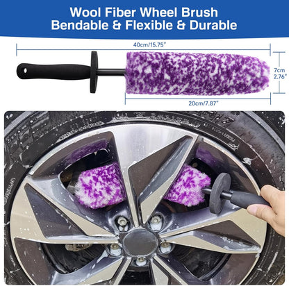 5 Pack Car Wheel and Tire Cleaner Brushes Kit Auto Motorcycle Rim Ultra Soft Microfiber No Spatter Bendable Woolies Bristle Cleaning Set (Red & Black)
