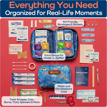 KeepGoing Travel First Aid Kit for Kids – 130 Pc. for Car, Home, Purse, Diaper Bag & Backpack with Latex-Free Bandages - Mini First Aid Kit Travel Size TSA-Approved