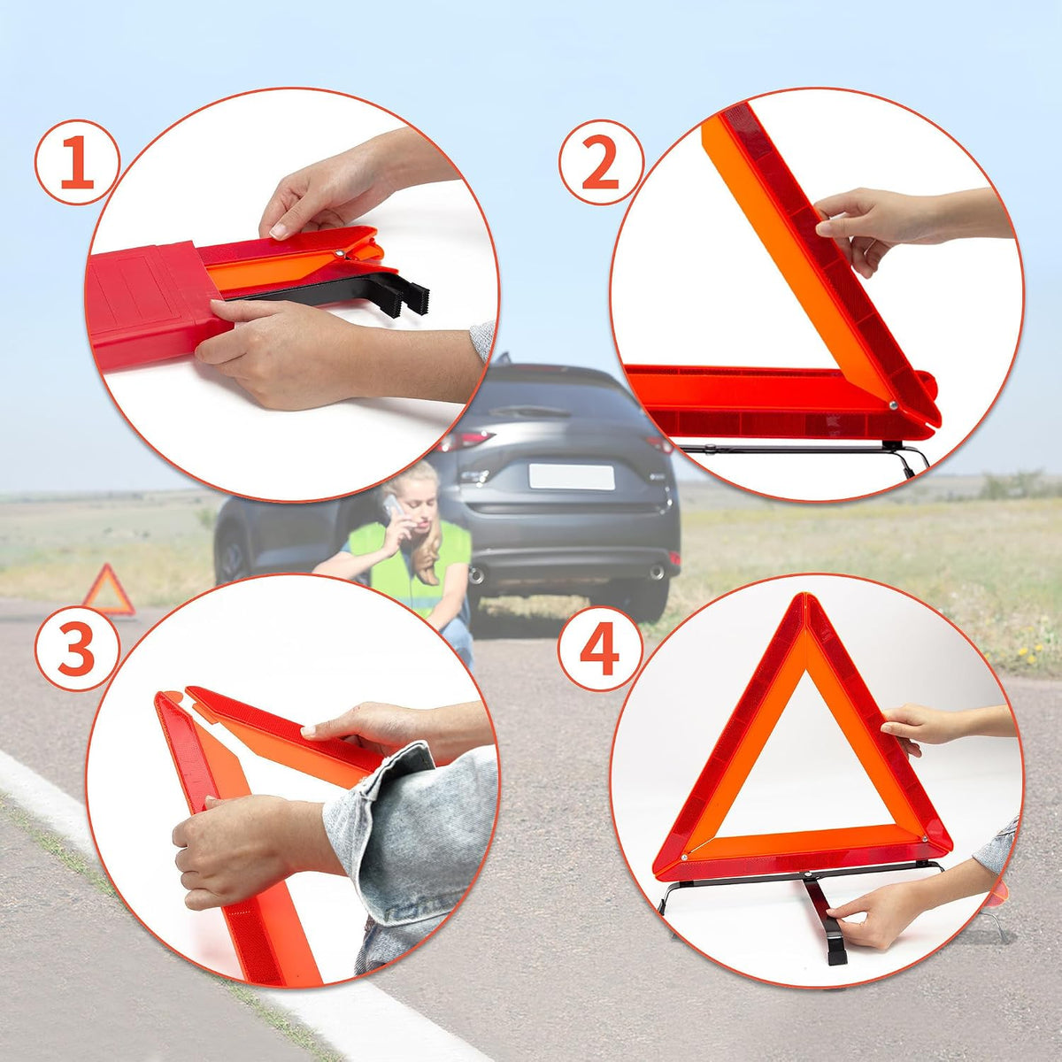 AYKRM 3Pack Car Warning Triangle Heavy Reflective Warning Road Safety Triangle Kit Suitable for car Breakdown and Temporary Parking on the Road.