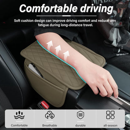 Amiss Car Center Console Cover, Upgraded Leather Car Armrest Cushion with 2 Storage Pockets, Universal Waterproof Cushion Pad, Non-Slip Car Interior Accessories, Fits Most Sedans SUVs Trucks (Black)