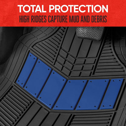 Motor Trend DualFlex™ Rubber Car Floor Mats All Weather Waterproof 4-Piece Sporty Two-Tone Design Car Mats Full Set - Universal Trim-to-Fit Floor Mats for Car, SUV, & Trucks - Car Carpet Protector