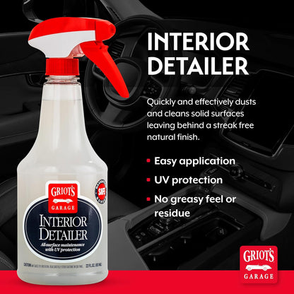 Griot's Garage Interior Detailer, Light-Duty Car Cleaner for All Surfaces, Including Vinyl, Leather, Metal, Plastic, Glass, and More, 10975, 22oz