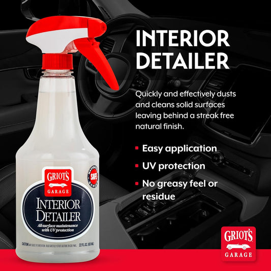Griot's Garage Interior Detailer, Light-Duty Car Cleaner for All Surfaces, Including Vinyl, Leather, Metal, Plastic, Glass, and More, 10975, 22oz