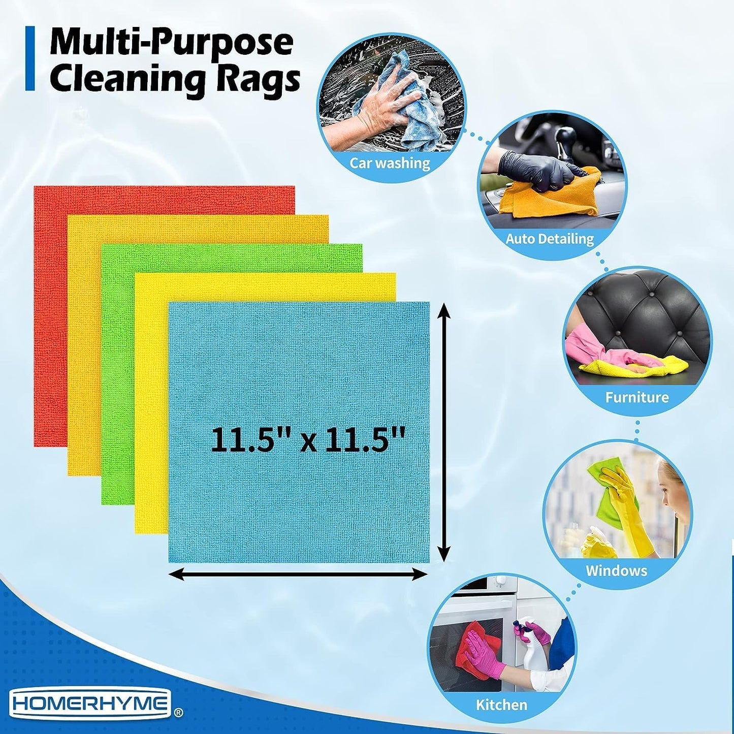 Microfiber Cleaning Cloth, 100 Pack Cleaning Rags Microfiber Towel Bulk Absorbent Lint-Free Wash Cloths, All-Purpose Shop Towels for Cars, Automotive, Garage, Home & Kitchen 11.5"*11.5"