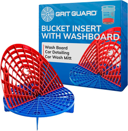 The Original Grit Guard Bucket Insert with Washboard Combo | Removes Dirt from Wash Mitt for Detailing | Car Wash Bucket Insert & Washboard | Black/Red - Made in the USA