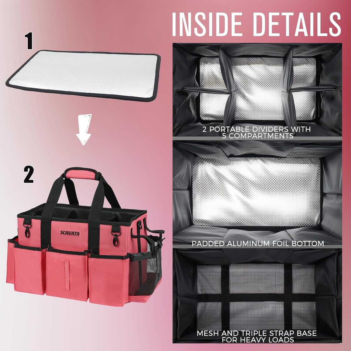 SCAVATA Wearable Cleaning Caddy Bag, Supplies Organizer with Handle & Shoulder Straps for Housekeepers, Under Sink & Car Cleaning Tool Organizer with 4 Foldable Dividers (Black)