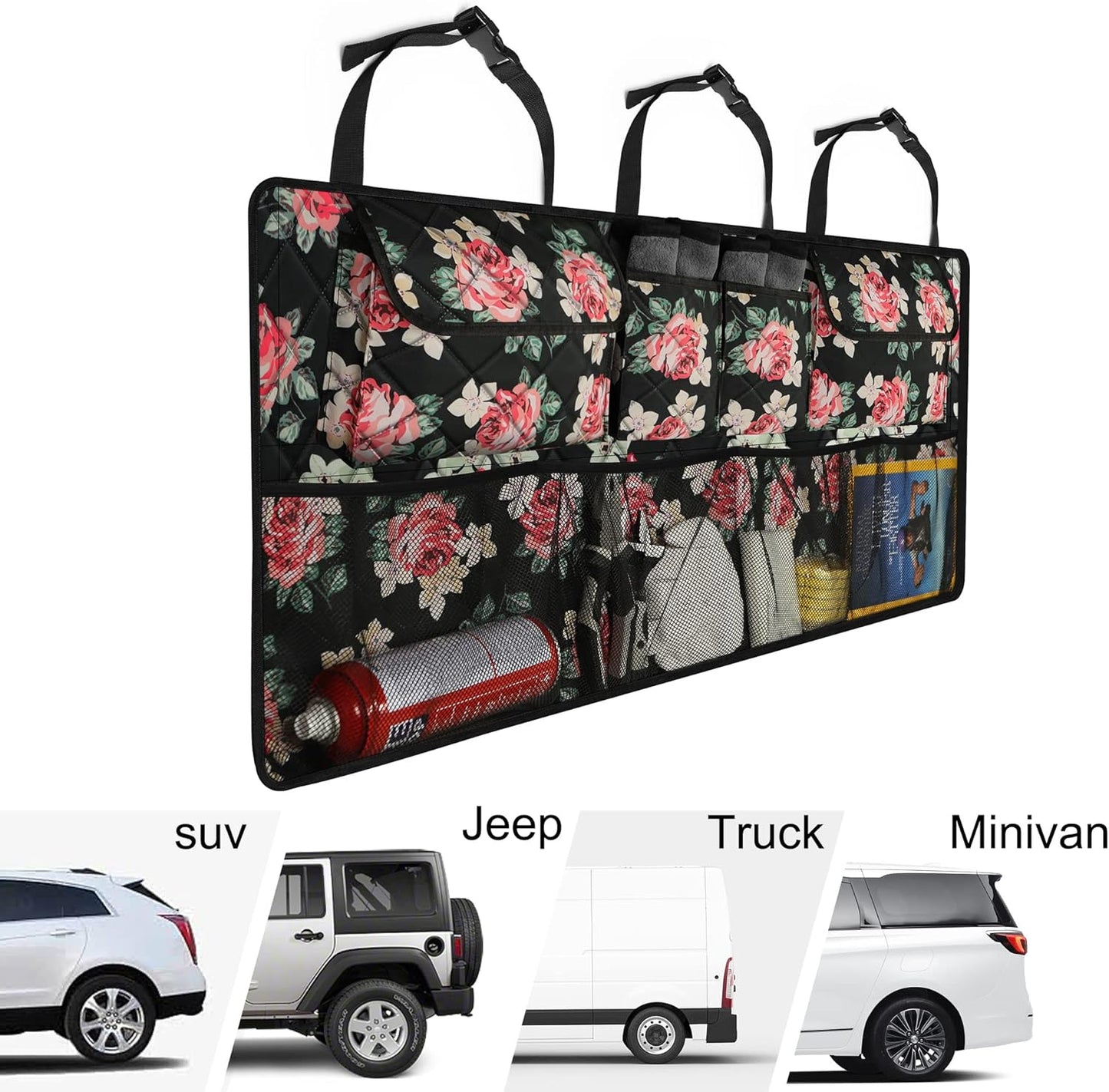 Femuar Car Trunk Organizer, Large Capacity Backseat Trunk Organizer (42"*18"), Collapsible Car Storage Bag with 8 Pockets, SUV/MPV/Truck - Black