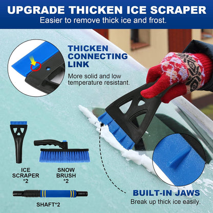 34" Extendable Ice Scrapers for Car Windshield 2-in-1 Snow Brush for Car Snow Scraper for Car Snow Scraper and Drush with Ergonomic Foam Grip for Cars, Trucks, SUVs with 360° Pivoting Brush Head Blue