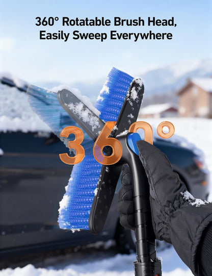 AstroAI 47.2" Ice Scrapers for Car Windshield and Extendable Snow Brush with Foam Grip and 360° Pivoting Brush Head for Auto Car Truck and SUV(Orange)