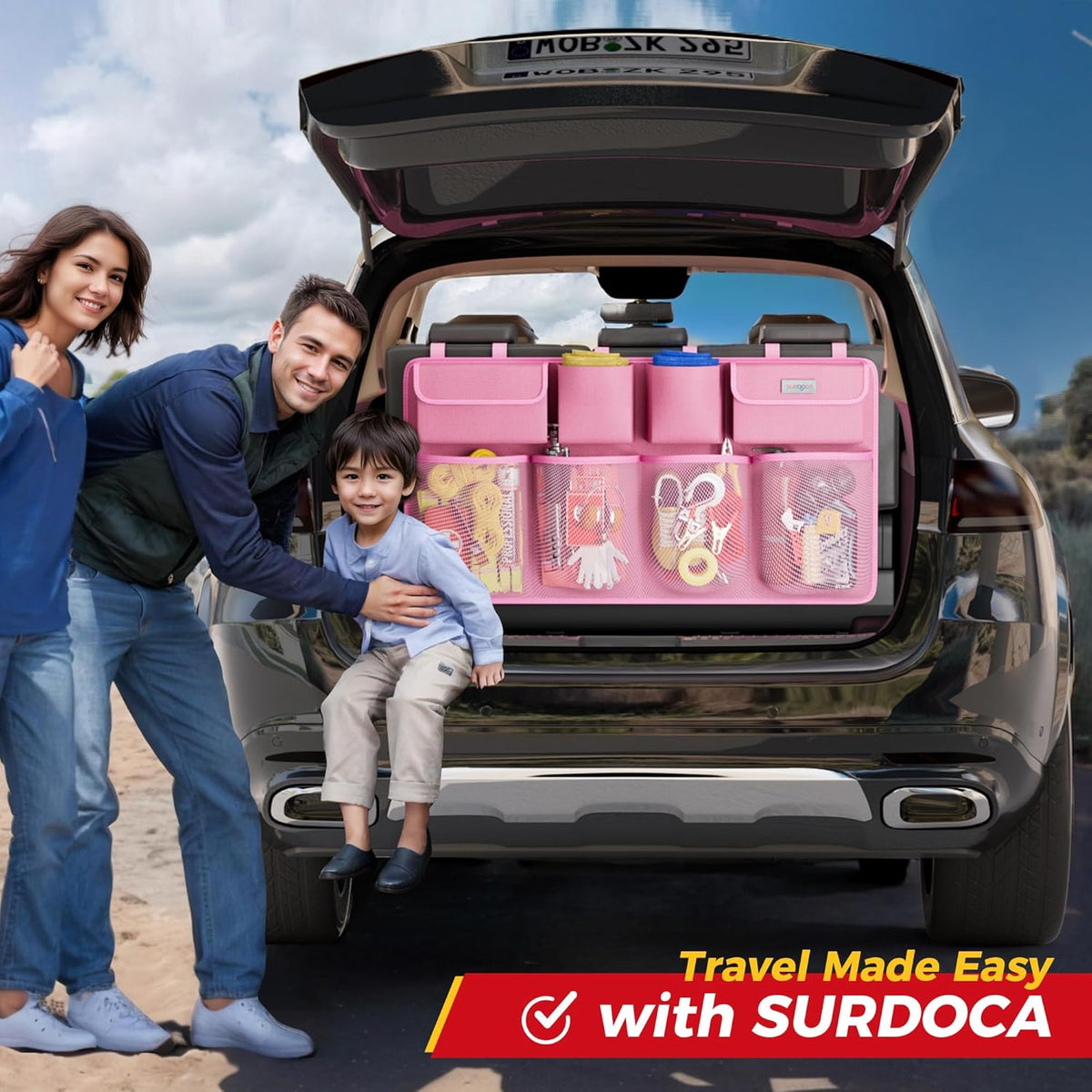 SURDOCA Car Trunk Organizer, LARGE CAPACITY Car Storage Bag with 8 Pockets, 7X Upgraded Trunk Storage Organizer for Car, SUV, Truck, MPV