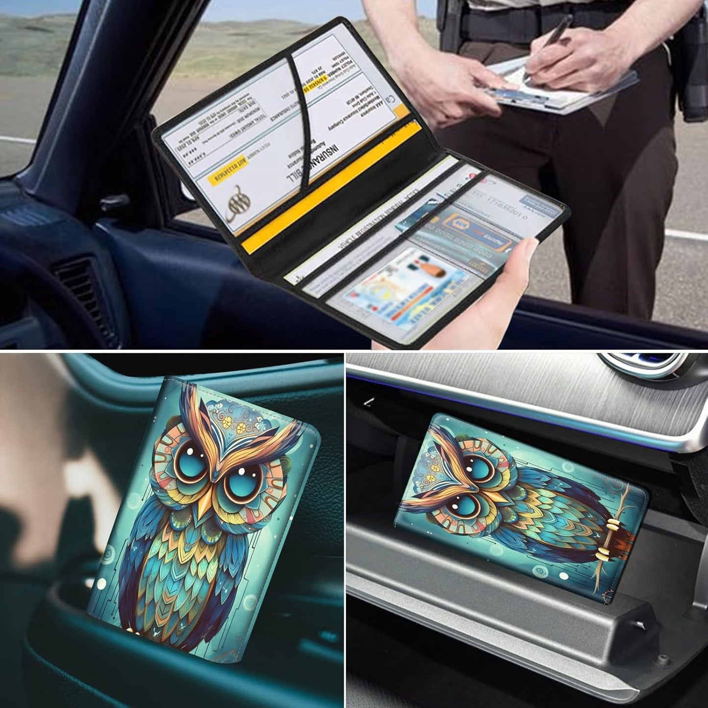 Car Registration and Insurance Holder, Leather Car Glove Box Organizer, Cool Car Accessories for ID, Driver's License Cards & Essential Document, business cards, Men&Women, Retro Audio Cassette