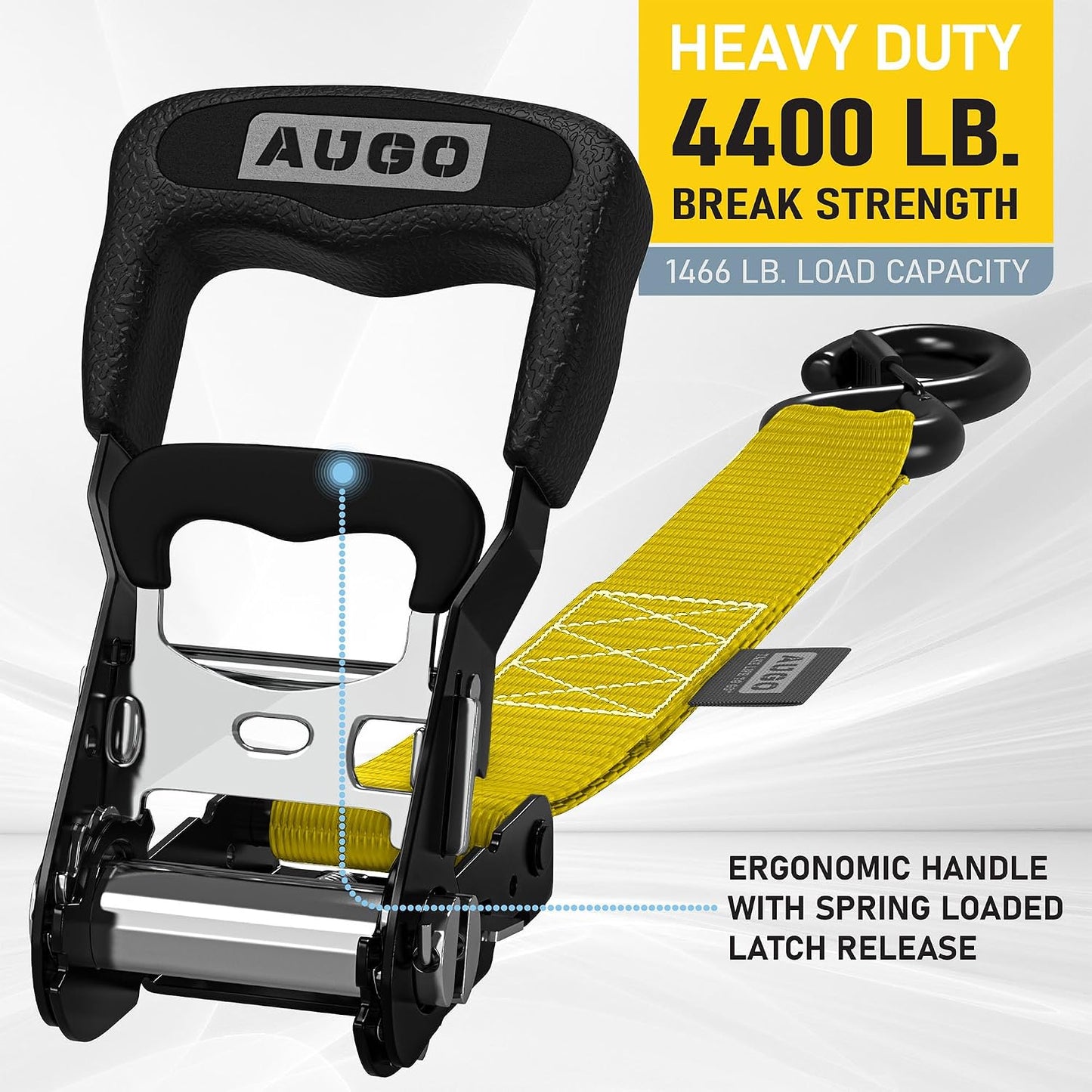 AUGO Ratchet Straps Heavy Duty 4 Pack -15 FT - 2200 LB Break Strength – with Safety Lock S Hooks - Cargo Straps for Moving, Appliances, Motorcycle – Soft Loop Tie Down Straps