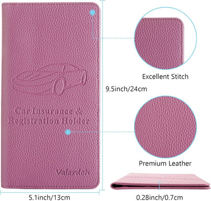 Valardoh Premium Car Registration and Insurance Card Holder, Car Document Holder for Cards, Driver License & other Essential Documents (Pink)
