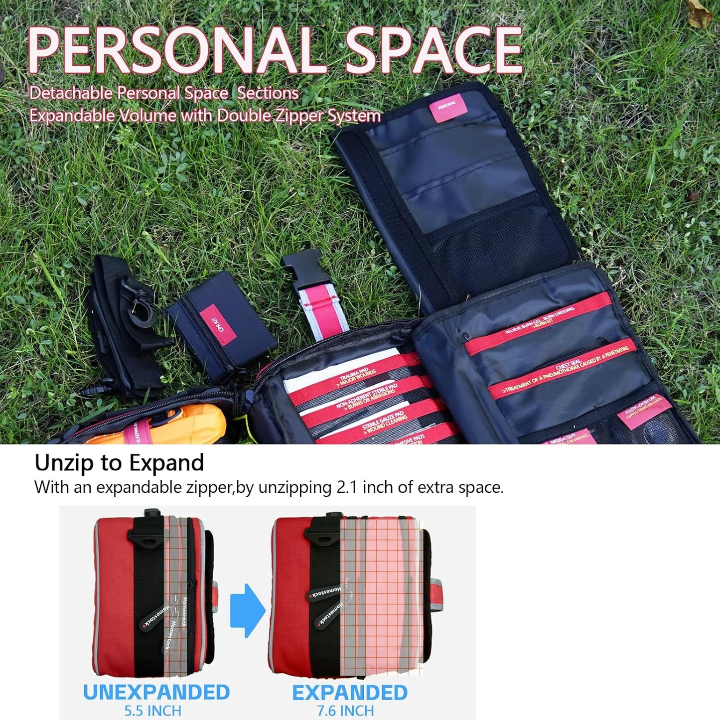 First Aid Kit, Professional Trauma First Aid Kit with Labelled Compartments Molle System for Car, Hiking, Backpacking, Camping, Traveling, and Cycling