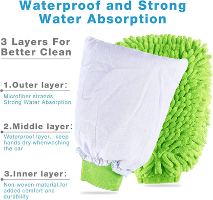 Riakrum 12 Pcs Car Wash Mitts - Chenille Microfiber Mitts Scratch Free Ultra Absorbent Wash Sponge Cloths for Cars, Trucks and Boats - Regular Size, 7.5'' x 10.2''