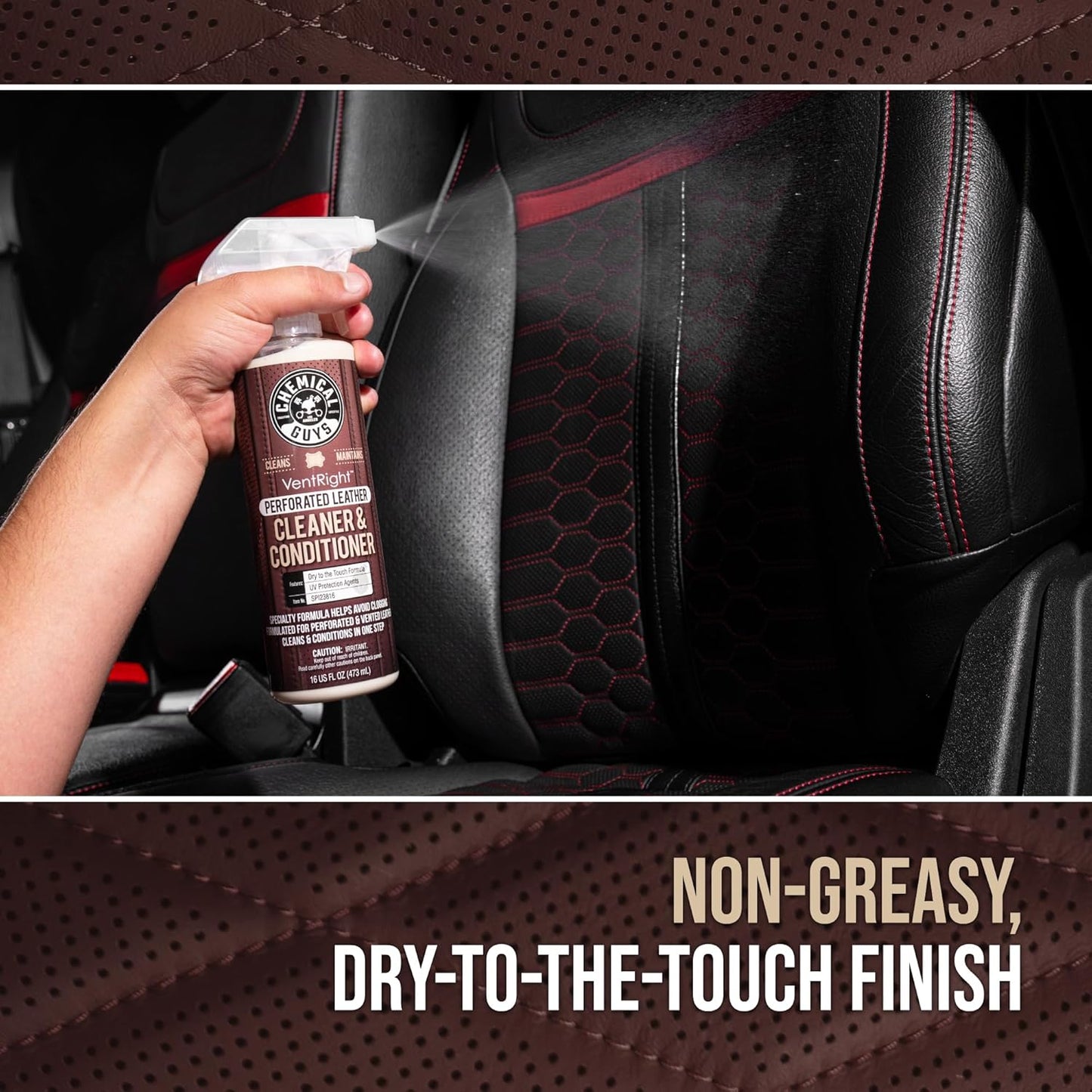 Chemical Guys VentRight Perforated Leather Cleaner and Conditioner Deep Cleaning Leather Cleaner for Ventilated Seats with Added Protection Removes Dirt, Oils, Residue and Grime 16 oz