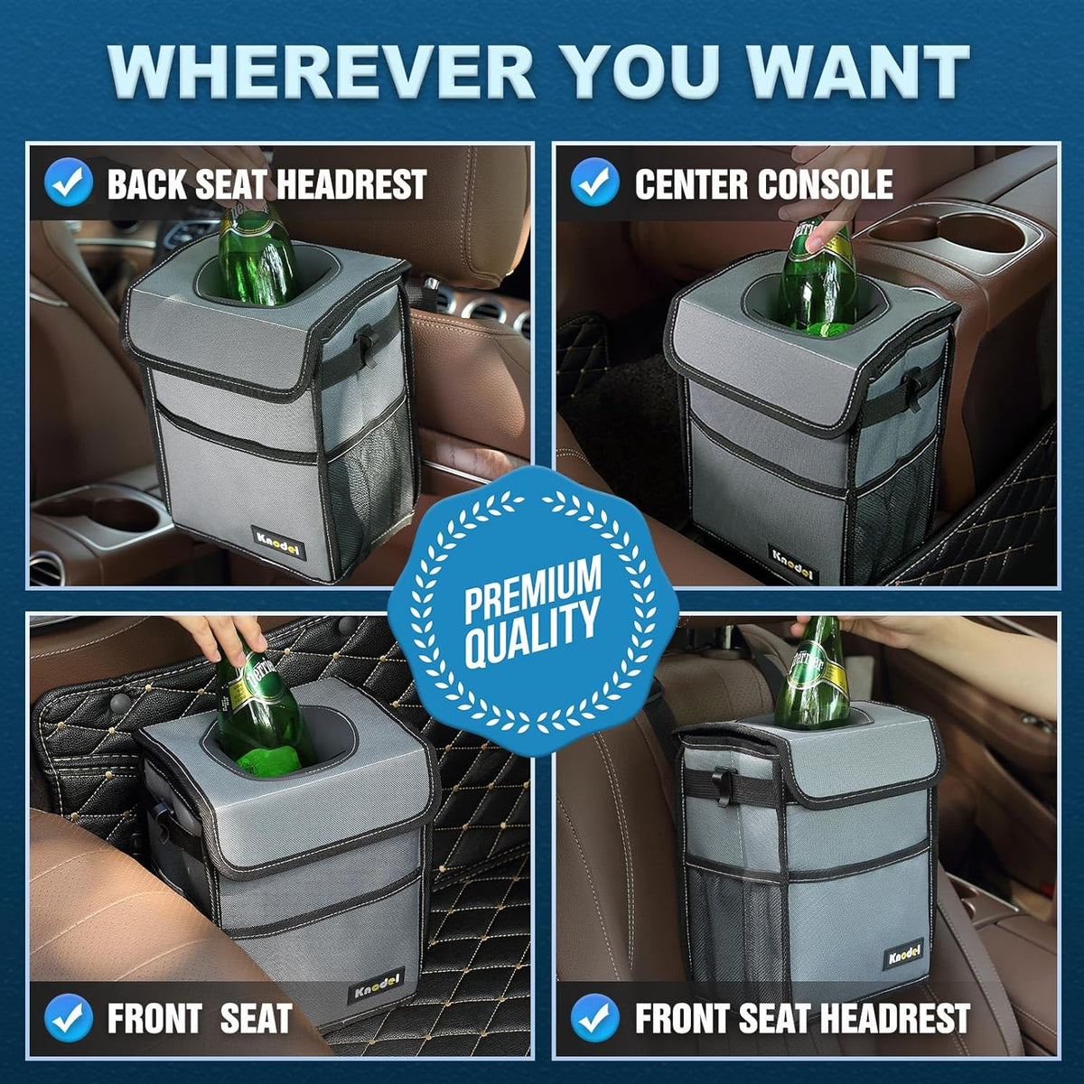 K KNODEL 2 Gallon Black Leak-Proof Waterproof Car Trash Can with Lid
