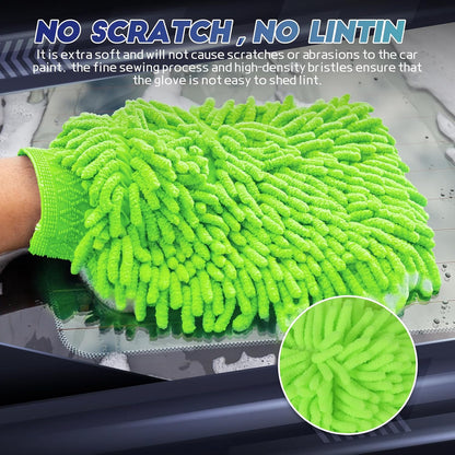 wuyaoyao 2PCS Car Wash Mitt, 10.14"×7.12" Chenille Microfiber Car Wash Mitts, Scratch-Free & Lint-Free, Absorbent Double Sided Clean Glove for Cars Cleaning, Auto Cleaning Supplies (Orange)