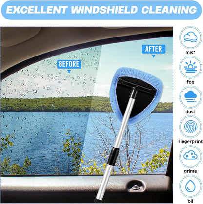Potchen 8 Pcs Car Windshield Cleaner Tool Kit with Extendable Handle, Microfiber Towel Pads, Brush, Empty Spray Bottle for Auto Glass Wiper Suvs Rvs & Home Windows(Purple)