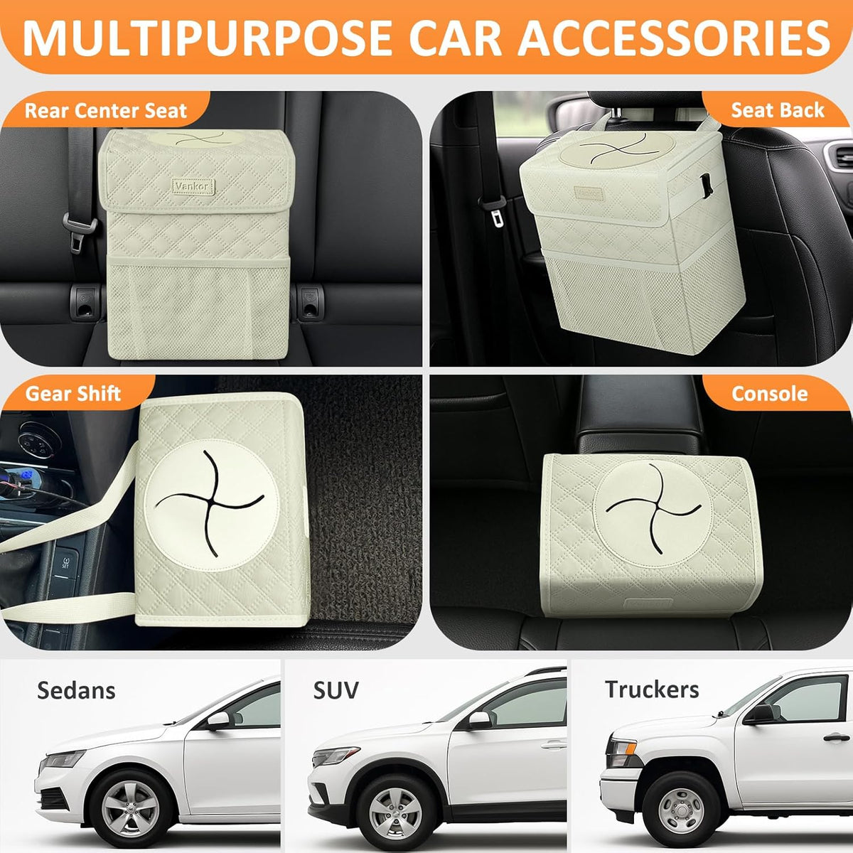 Vankor Car Trash Can Bin with Lid Hanging for Back Seat, Car Accessories for Women Men Leak Proof Automotive Garbage Cans Leakproof Vehicle Trash Can for Truck SUV Black