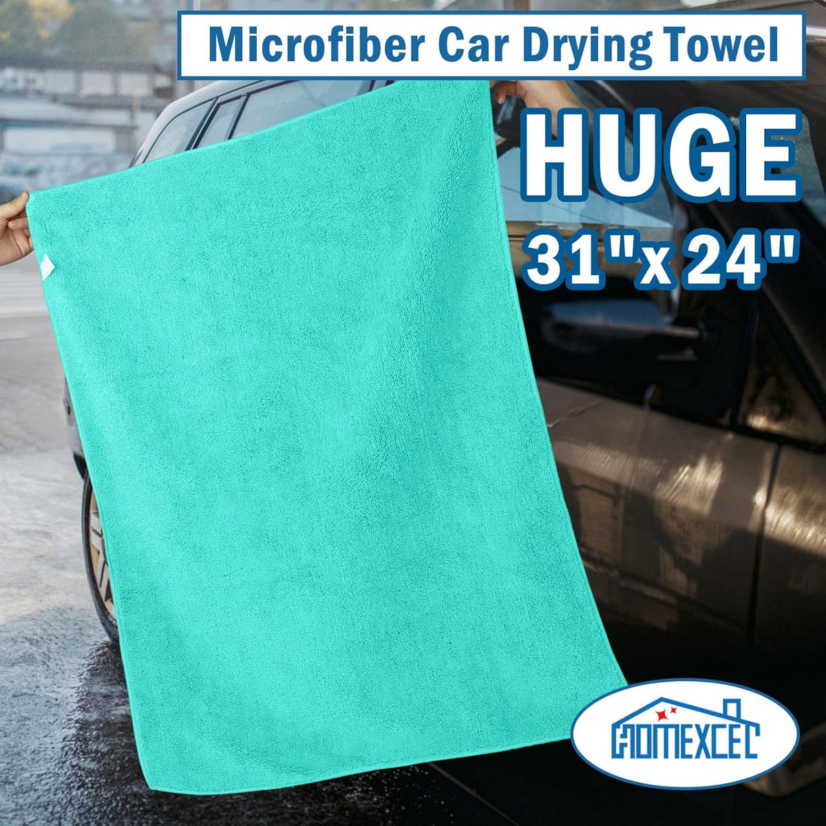 HOMEXCEL Professional Large Microfiber Car Drying Towels 2 Pack, Lint Free, Scratch Free, Highly Absorbent Drying Towel for Cars, SUVs, RVs, Trucks, and Boats,31" x 24",Grey