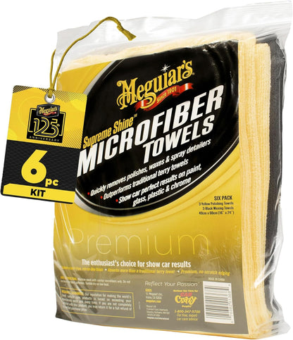 Meguiar's Supreme Shine Microfiber Towels for Cars, Ultra-Plush Car Microfiber Towel Set for Quickly Removing Product Without Leaving Swirls on Paint, Glass, Plastic, or Chrome