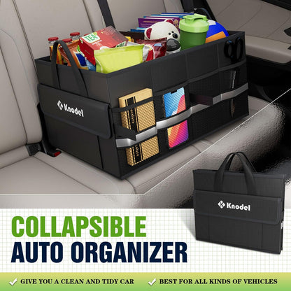 K KNODEL Car Trunk Organizer with Lid, Collapsible Car Trunk Storage Organizer, Car Organizer and Storage for SUV, Truck, Sedan (Medium, Black)