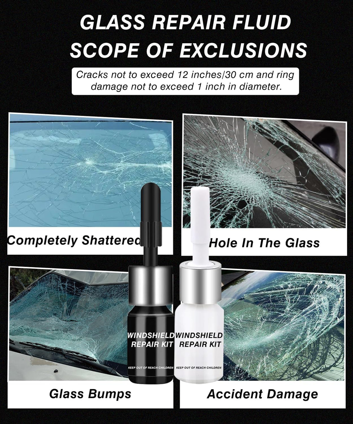 Windshield Repair Kit for Chips and Cracks – Windshield Chip Repair Kit & Windshield Crack Repair Kit – 2 Bottles Glass Repair Liquid for Cracks – DIY Long-Lasting with Invisible Repairs