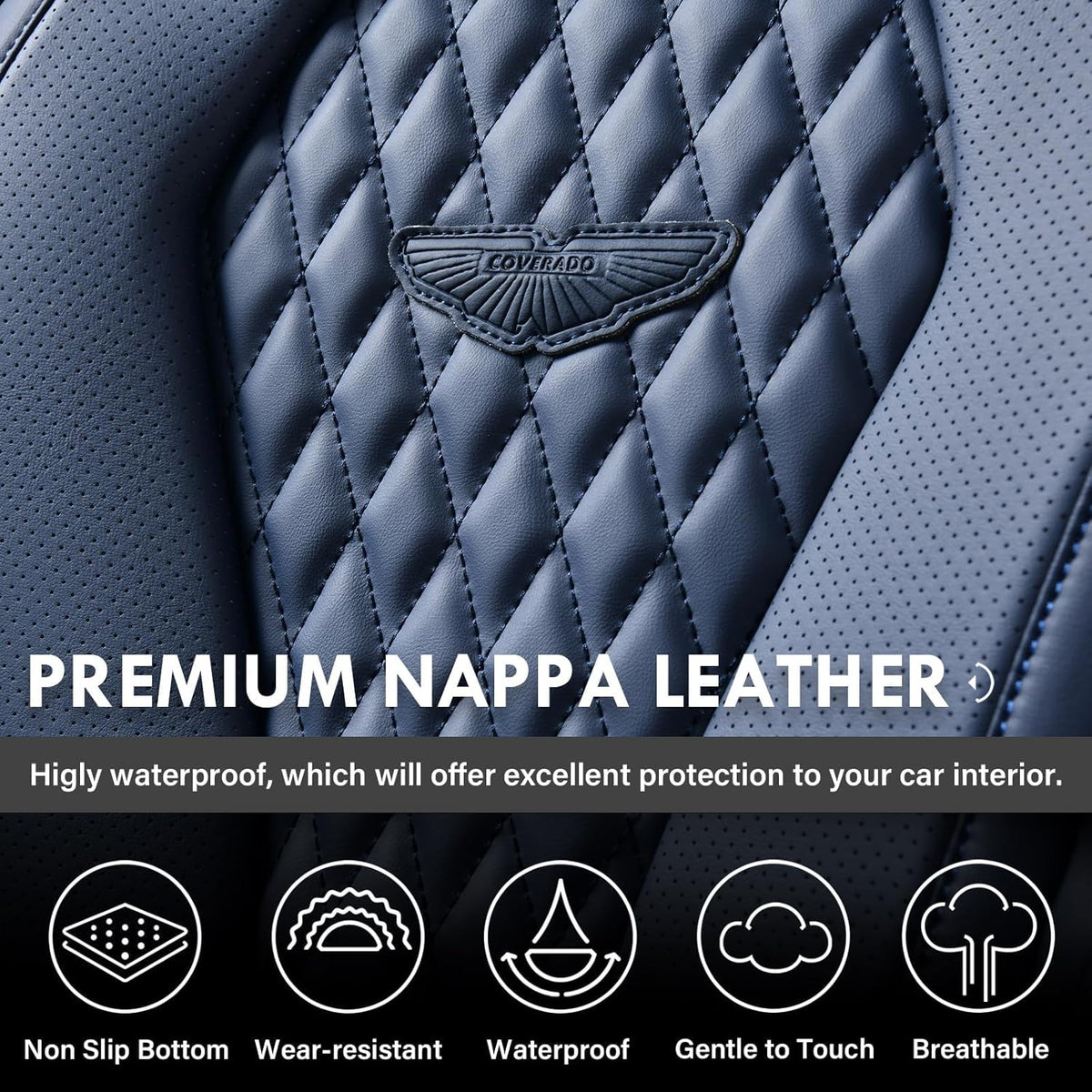 Coverado Seat Covers, Car Seat Covers Full Set, Black Car Seat Cover, Car Seat Covers Front Seats Back Seat Cover, Waterproof Car Seat Cushion, Leather Seat Covers Seat Protector Fit for Most Cars