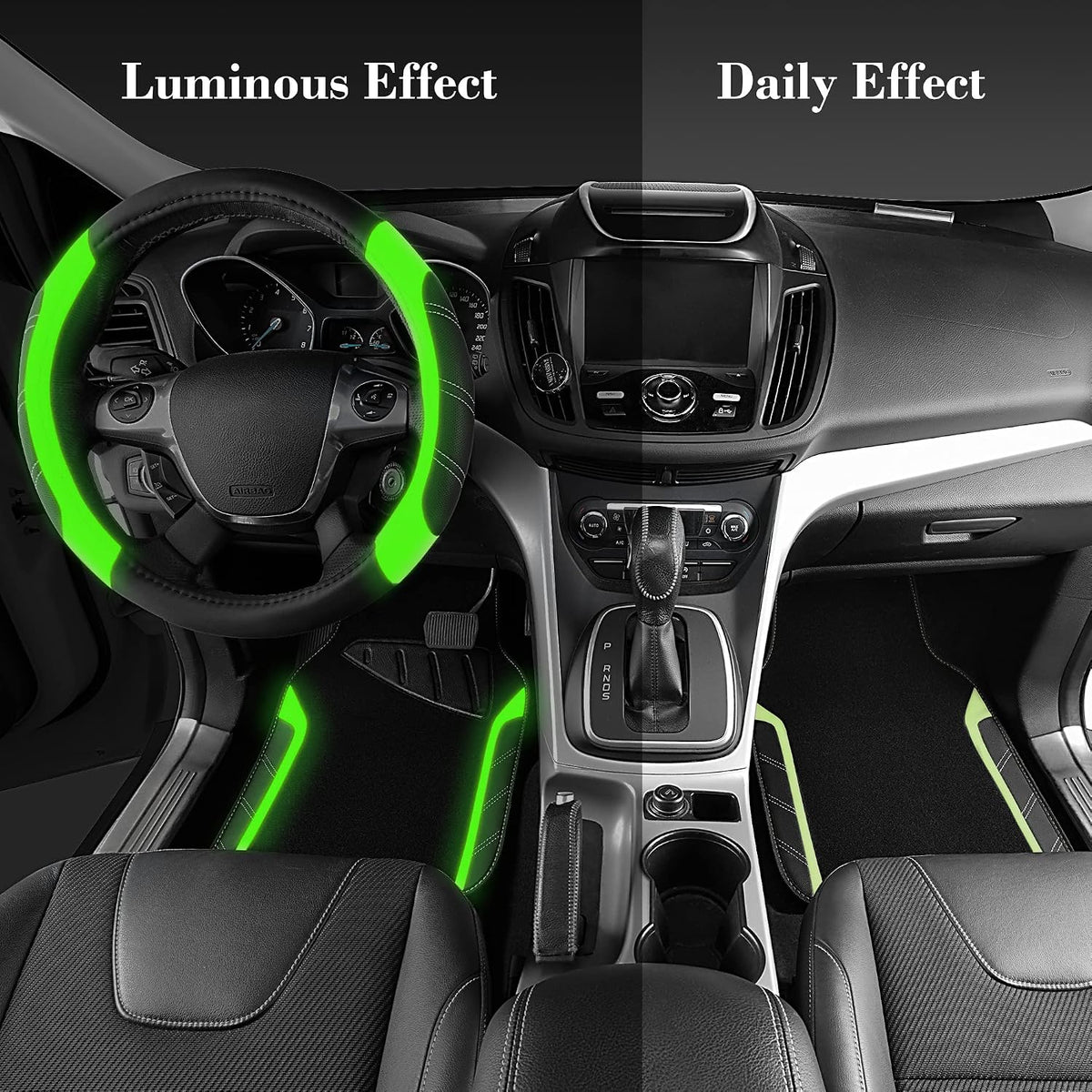 CAR PASS Air Mesh Leather Car Seat Covers Full Set, Waterproof Car Floor Mats, Sporty Steering Wheel Cover 14.5-15in, Universal Fits for 95% Cars Truck SUV (Black and Blue)
